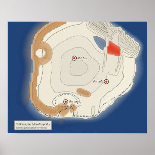 Regendunkle Küste, Tintenkarten einer Insel, die t Poster