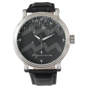 Regenfälle beim Glitzer des Aquarius Zodiac-Schild Armbanduhr