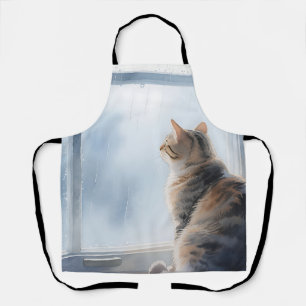 Regenfenster-Wasserfarben-Tabbykatze Schürze