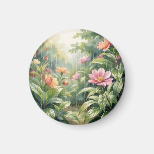 Regengarten-Kameliend Blumen Aquarell Magnet