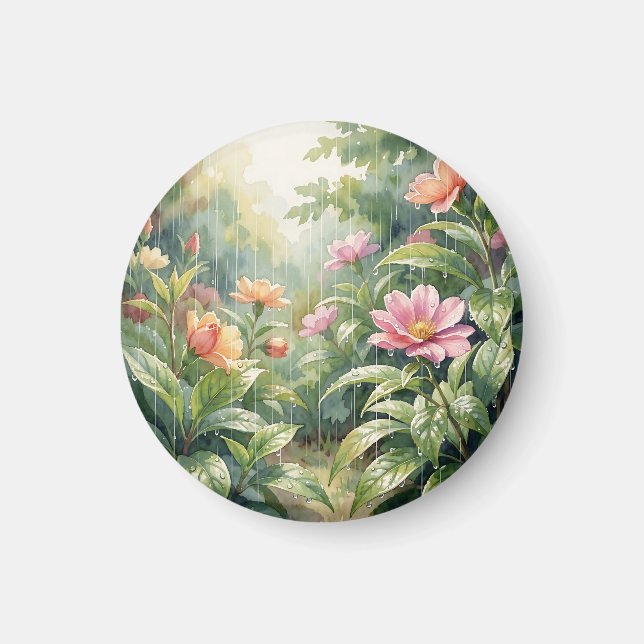 Regengarten-Kameliend Blumen Aquarell Magnet (Vorne)