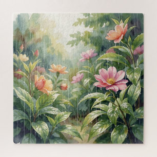 Regengarten-Kameliend Blumen Aquarell Puzzle