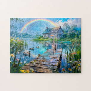 Regenhütte mit Enten, Reiher und Waldstrom Puzzle