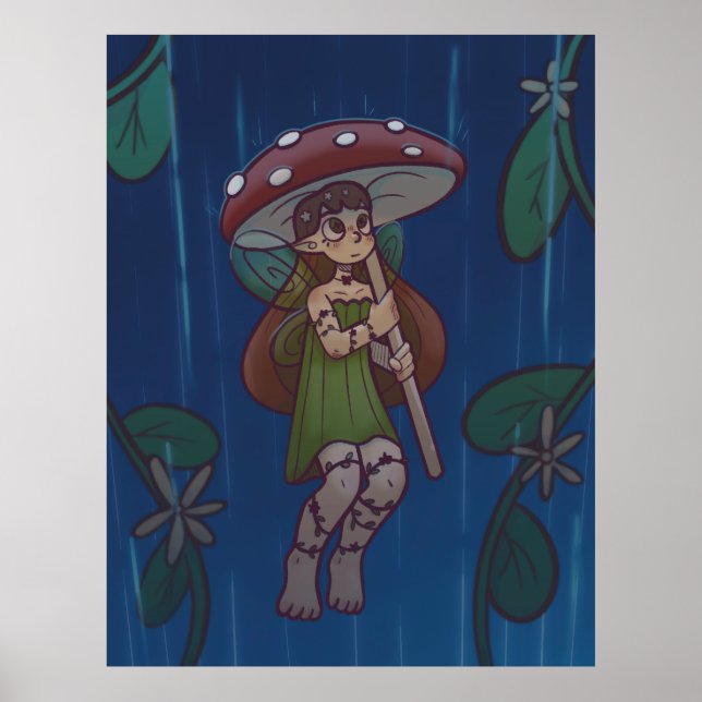 Regenmädchen-Pilzfee Poster (Vorne)