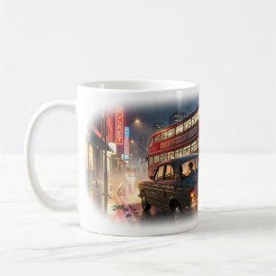 Regennacht Neon Doppeldecker Stadt Nacht Tasse