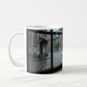 Regennasse belgische Straßenkneipe-Glüh-Tasse Kaffeetasse