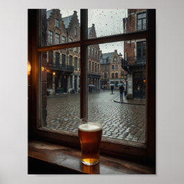 Regenposter mit belgischer Tavernenfensterstimmung Poster
