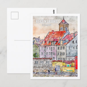 Regensburg Deutschland Berühmter Reiseort Aquarell Postkarte