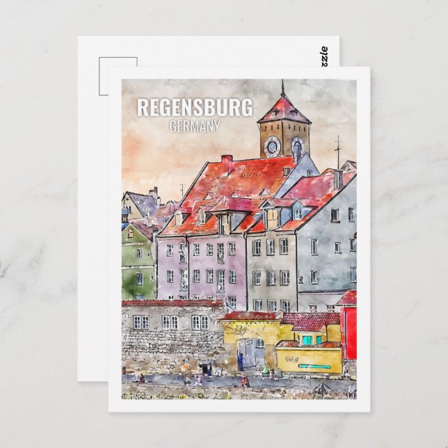 Regensburg Deutschland Berühmter Reiseplatz Wasser Postkarte (Vorne/Hinten)
