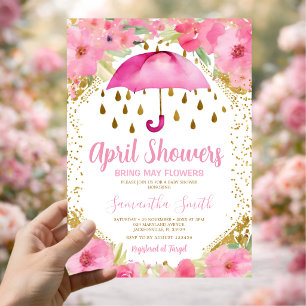 Regenschirm April-Schauer bringen Mai-Blumen Einladung