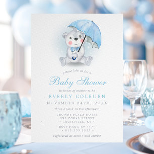 Regenschirm-Bär-Junge-Baby-Party Einladung