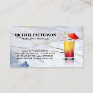 Regenschirm-Cocktail Blue Gold Marble Visitenkarte