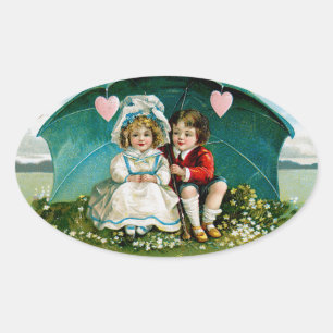 Regenschirm der Liebe Ovaler Aufkleber