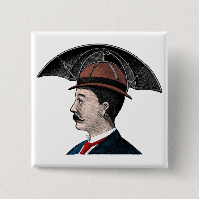 Regenschirm-Hut - Vintage Illustration Button (Vorderseite)