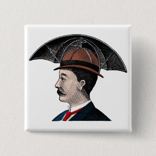 Regenschirm-Hut - Vintage Illustration Button