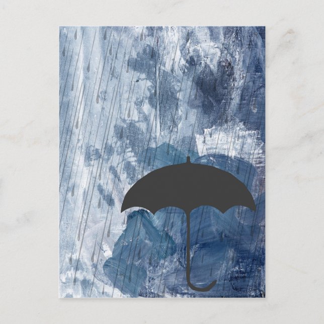 Regenschirm in der blauen Dusche Postkarte (Vorderseite)