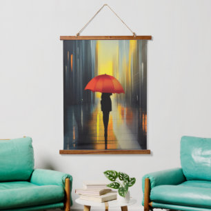 Regenschirm in Red Wall Tapestes Wandteppich Mit Holzrahmen