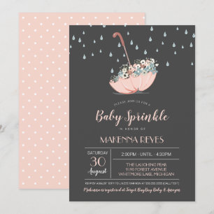 Regenschirm mit Blumen Mädchen oder Zwillings-Baby Einladung