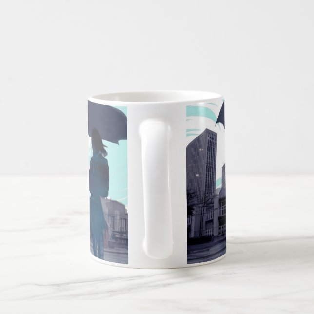 Regenschirm-Silhouette in der Tasse des Regenblaue (Henkel)