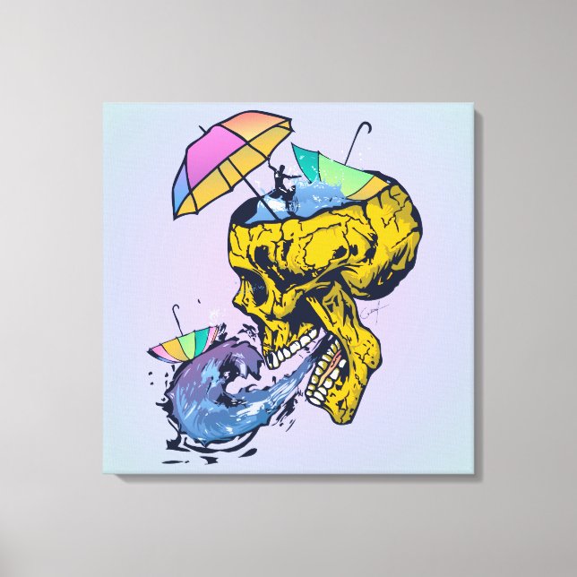 Regenschirm-Todeskopf Leinwanddruck (Vorderseite)