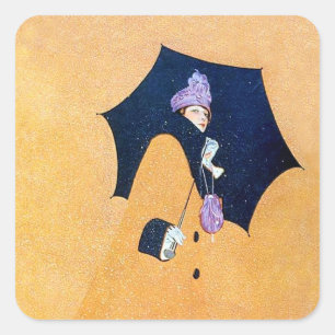 Regenschirm und Schnee von C Coles Phillips Quadratischer Aufkleber