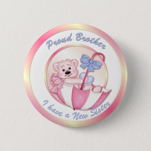 Regenschirmbär - Bruder - Mädchen Button (Vorderseite)