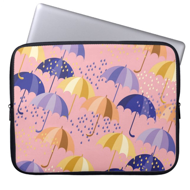 Regenschirme, Tropfen, buntes nahtloses Motiv. Laptopschutzhülle (Vorderseite)