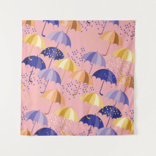 Regenschirme, Tropfen, buntes nahtloses Motiv. Wandteppich