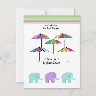 Regenschirme und Elefanten Baby Shower Einladung
