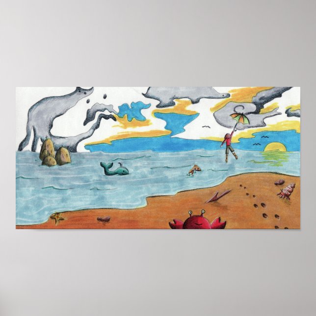 Regenschirmfahrt über den Ozean Poster (Vorne)