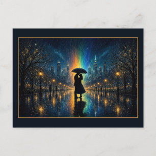 Regenstadt Park Paar unter Regenschirm bei Nacht Postkarte