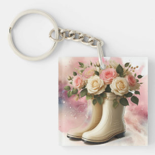 Regenstiefel und Rosen Schlüsselanhänger