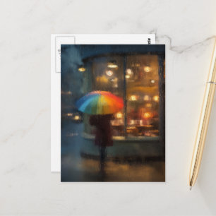 Regentag-Abstrakt Frau Mit Regenbogen-Schirm Postkarte