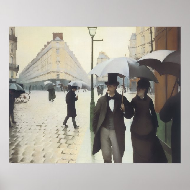 Regentag auf der Straße von Caillebotte Poster (Vorne)