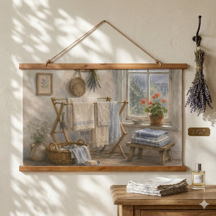 Regentag-Cottage-Wäscheraum Wandteppich Mit Holzrahmen