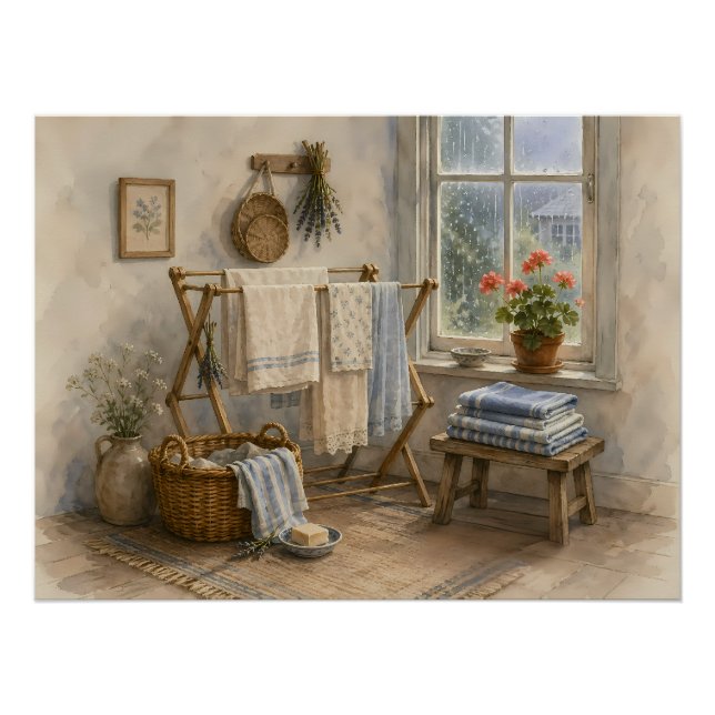 Regentag-Cottage-Wäscherei Poster (Vorderseite)
