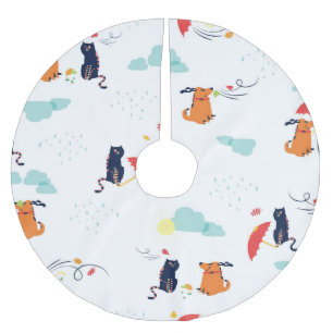 Regentag-Freunde: Katze Hund Vintage Polyester Weihnachtsbaumdecke