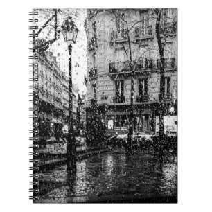 Regentag in Paris Schwarz und Weiß Notizblock
