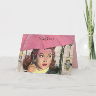 Regentage. Benötigen Sie rosa Regenschirme! Rückwa Karte