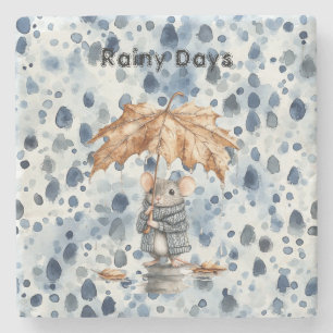 Regentage Blaue Maus Blatt Regenschirm Steinuntersetzer