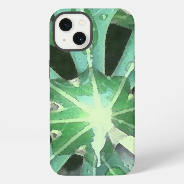 Regentropfen auf Blättern iPhone Hülle (Rückseite)
