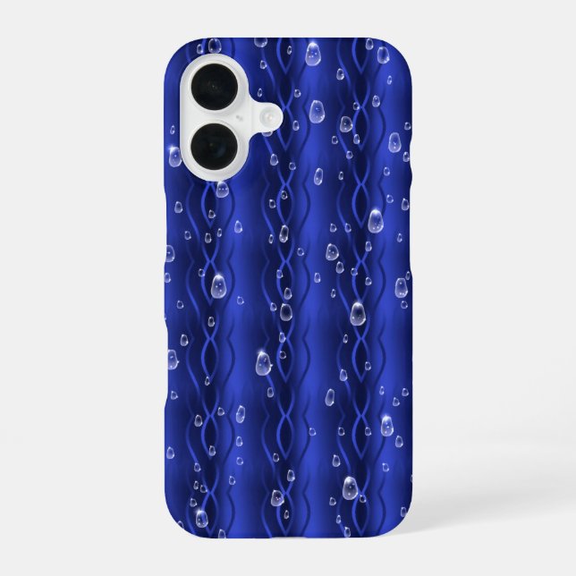 Regentropfen auf blauem Metall iPhone 16 Hülle (Rückseite)