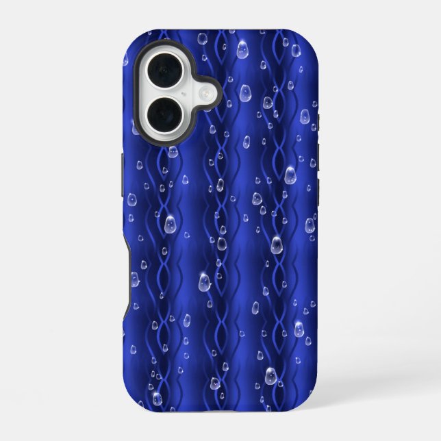 Regentropfen auf blauem Metall iPhone 16 Hülle (Rückseite)