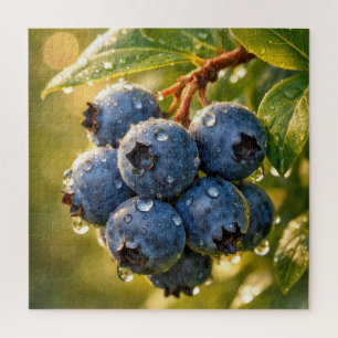 Regentropfen auf reifen Blaubeeren Puzzle