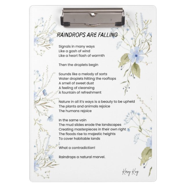 Regentropfen fallen Gedichte Klemmbrett (Vorderseite)