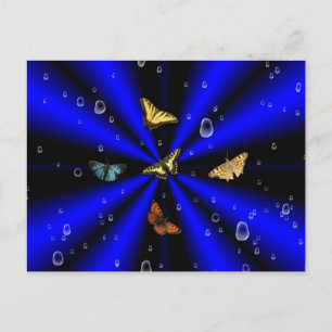 Regentropfen und Schmetterling auf schwarz und bla Postkarte