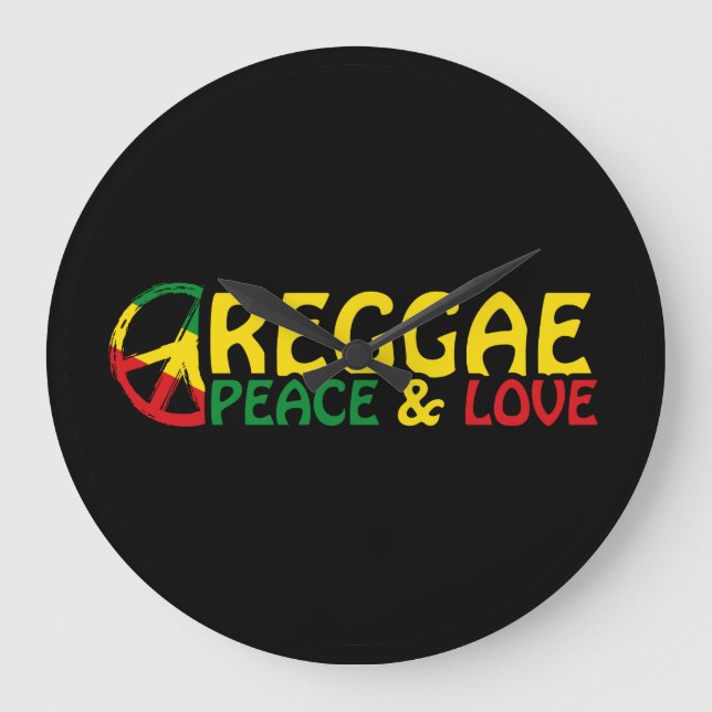 Reggae Art mit positiven Worten Frieden und Liebe Große Wanduhr (Vorderseite)