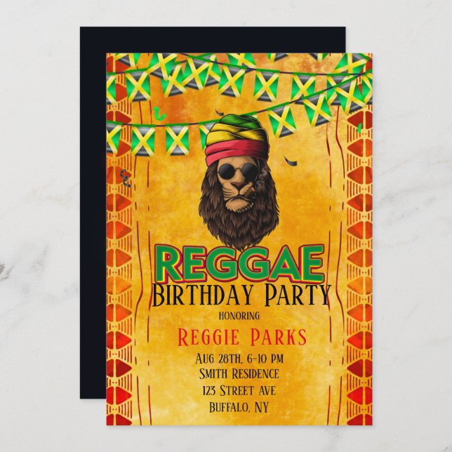 Reggae Birthday Party Einladung (Vorne/Hinten)