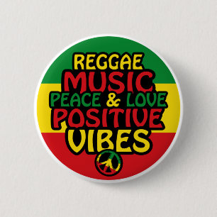 Reggae-Design mit positiven Zitaten und Reggae-Fla Button