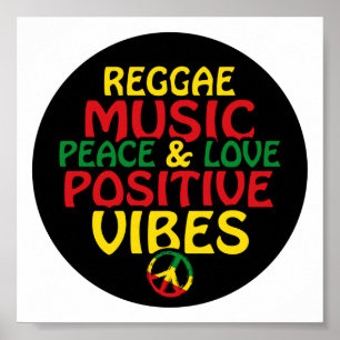 Reggae-Design mit positiven Zitaten und Reggae-Fla Poster